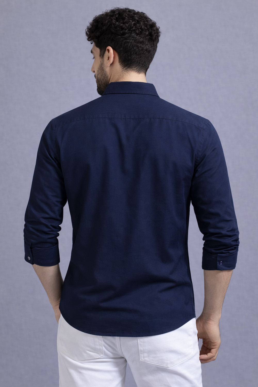 Image of The Big Attire Men Solid Casual Dark Blue Shirt
