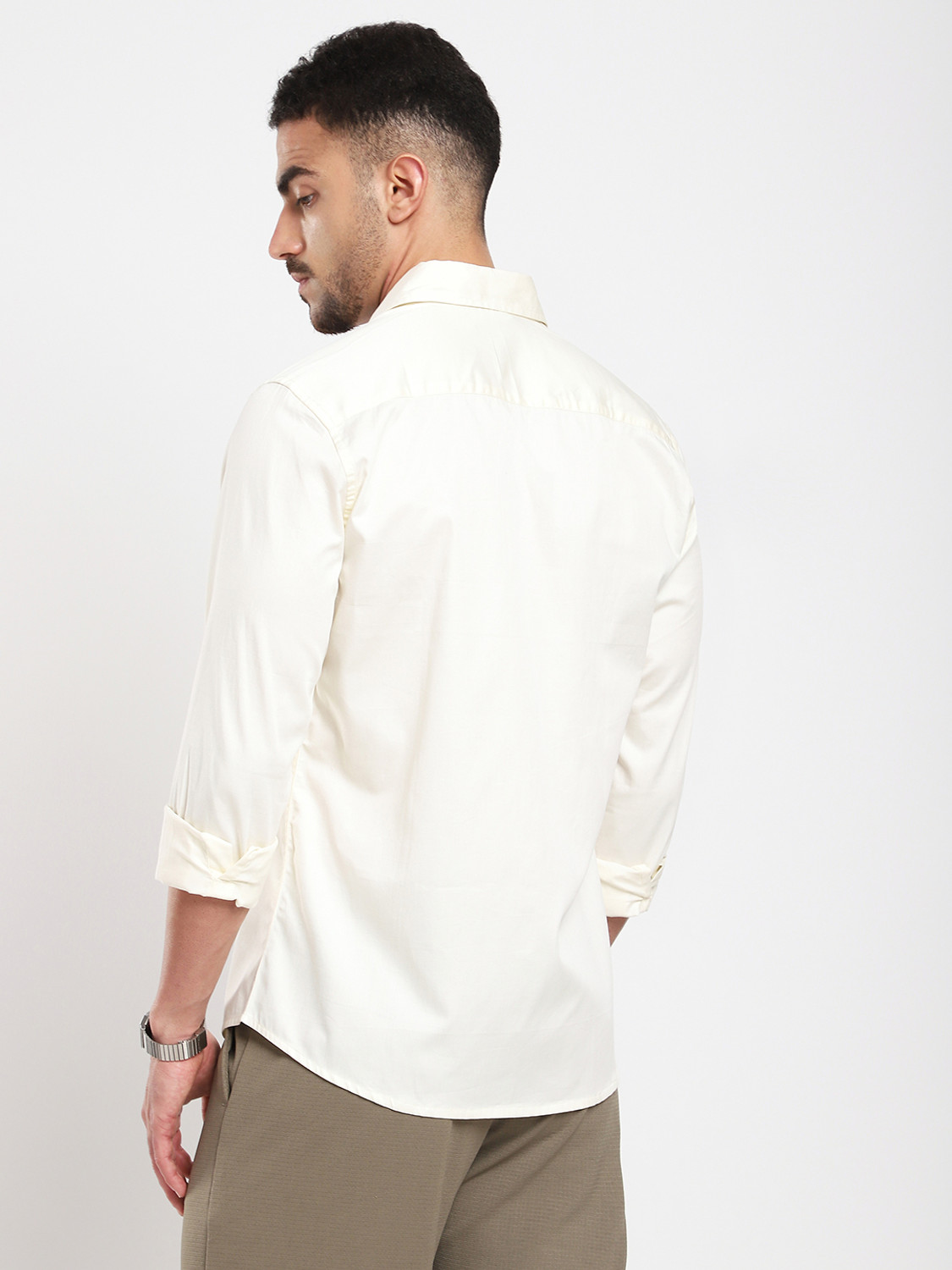 Image of VASTRADO Men Solid Casual Cream Shirt
