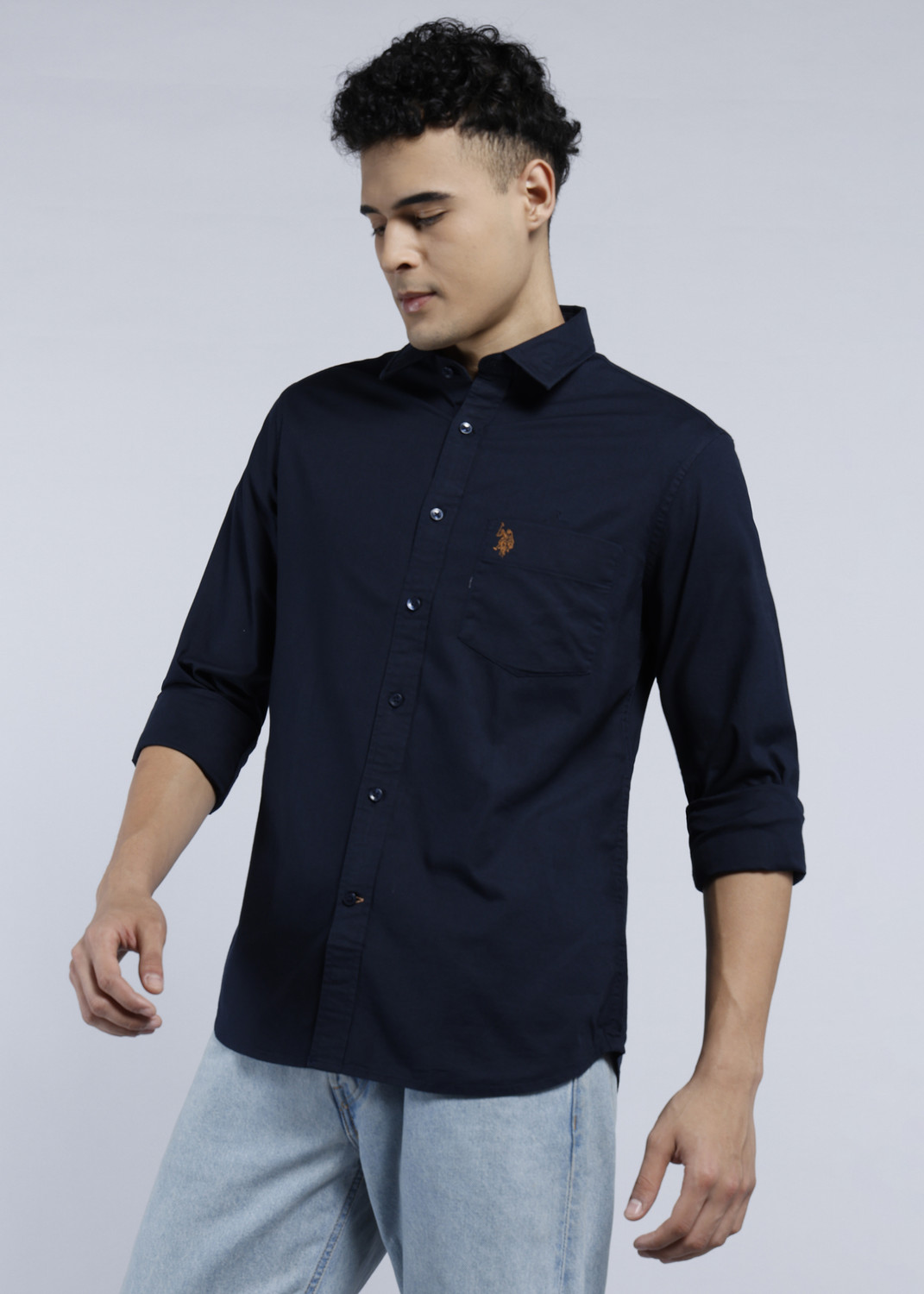 Image of U.S. POLO ASSN. Men Solid Casual Blue Shirt