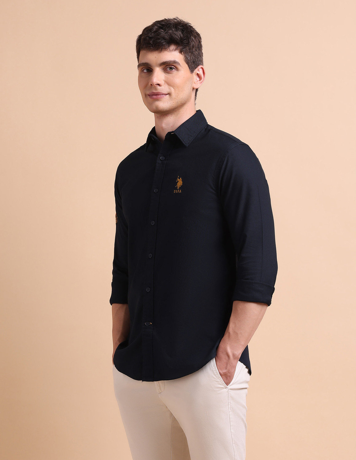 Image of U.S. POLO ASSN. Men Solid Casual Blue Shirt