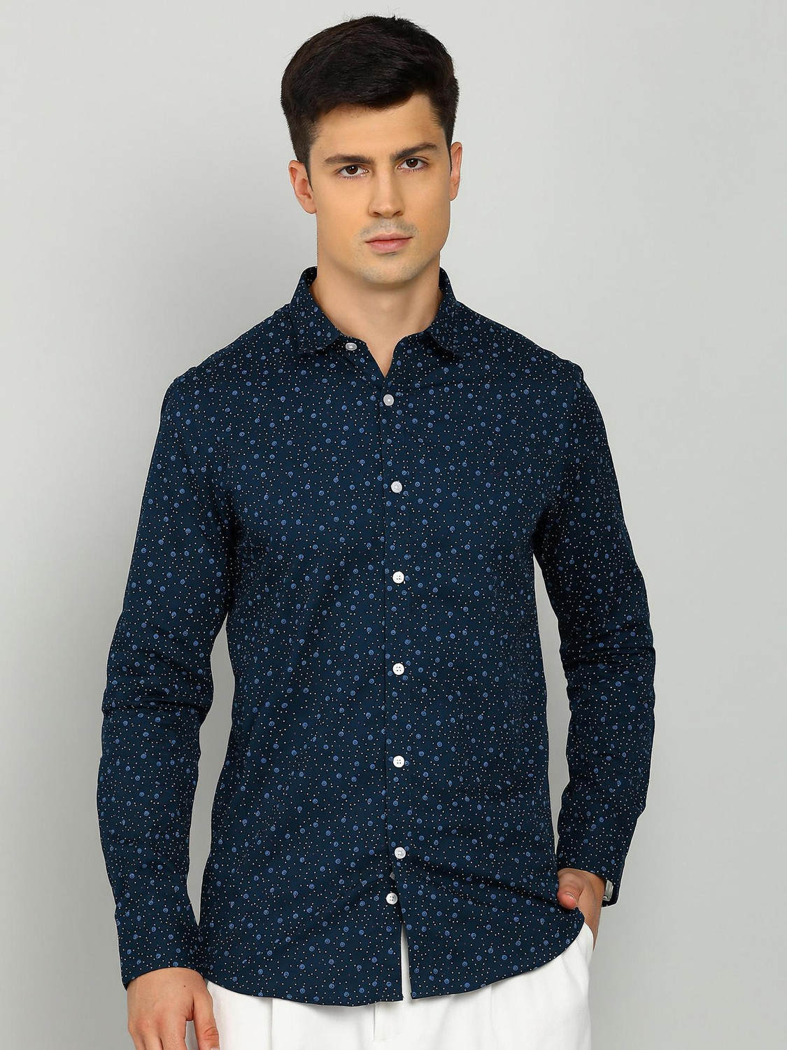 Image of Allen Solly Men Printed Casual Blue Shirt