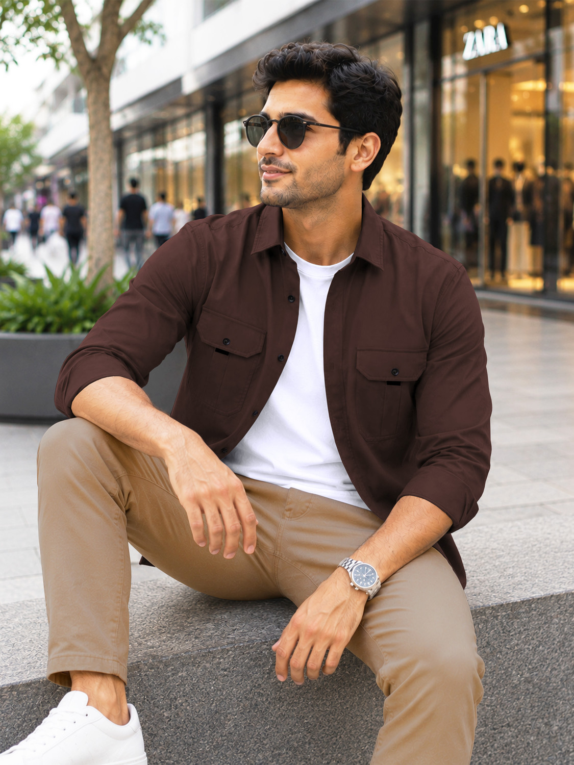 Image of VeBNoR Men Solid Casual Brown Shirt