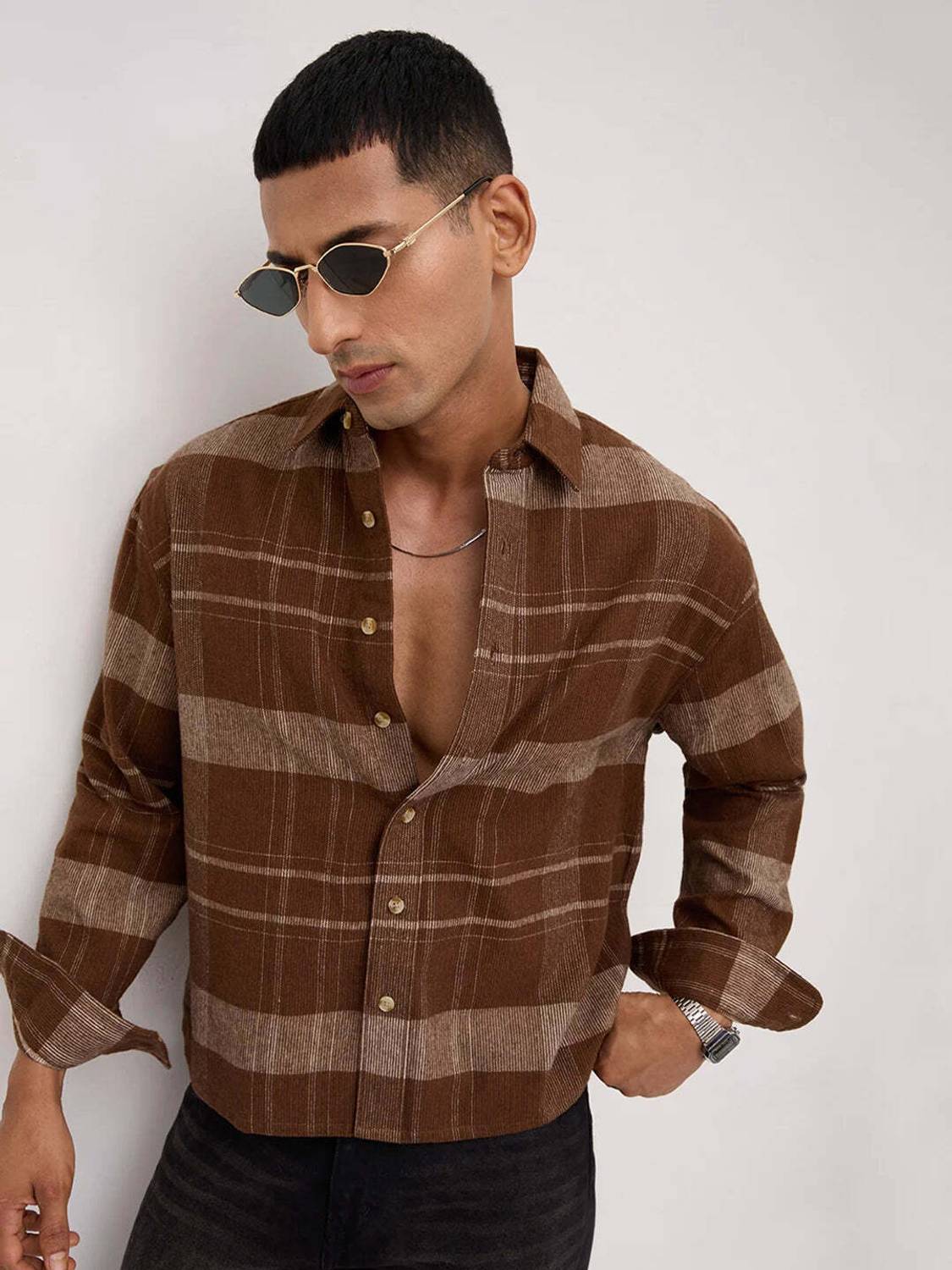 VASTRADO Men Checkered Casual Brown Shirt - Image 1