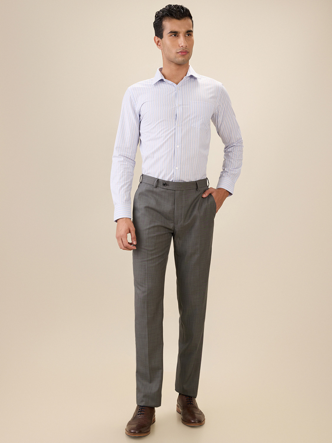Image of PARK AVENUE Men Striped Formal Light Blue Shirt