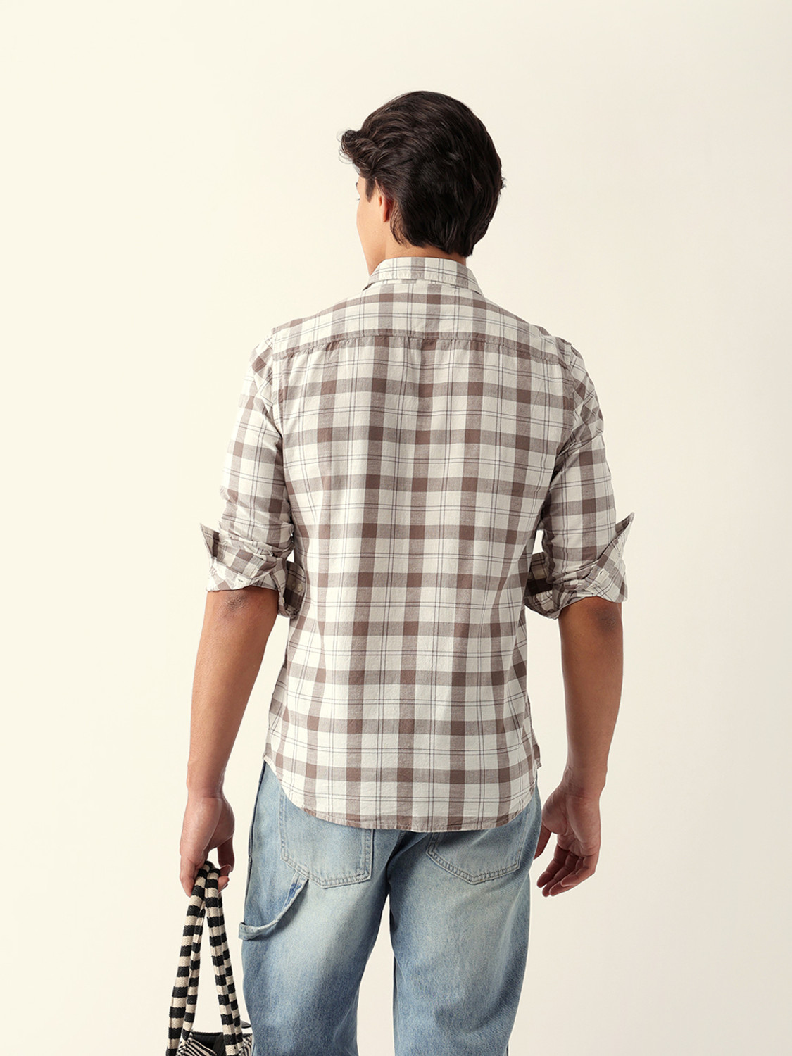 Image of THE BEAR HOUSE Men Checkered Casual Cream Shirt