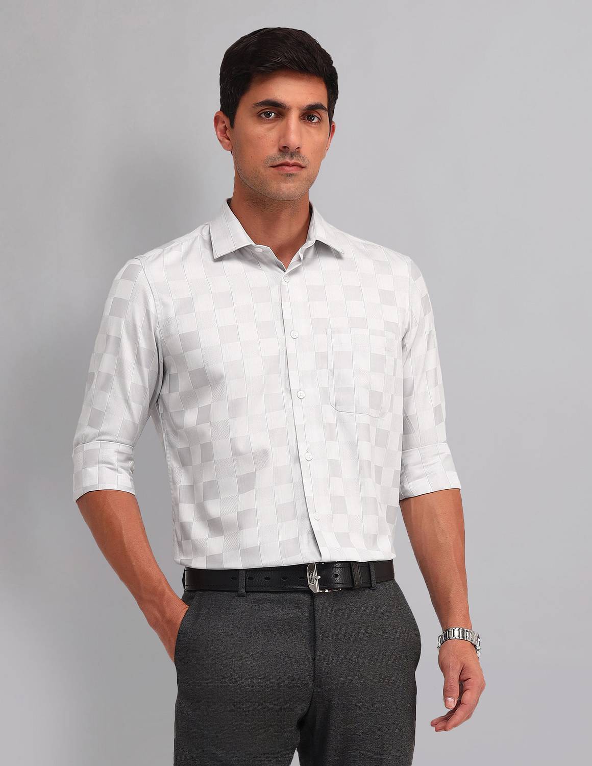 AD by Arvind Men Checkered Casual Grey Shirt