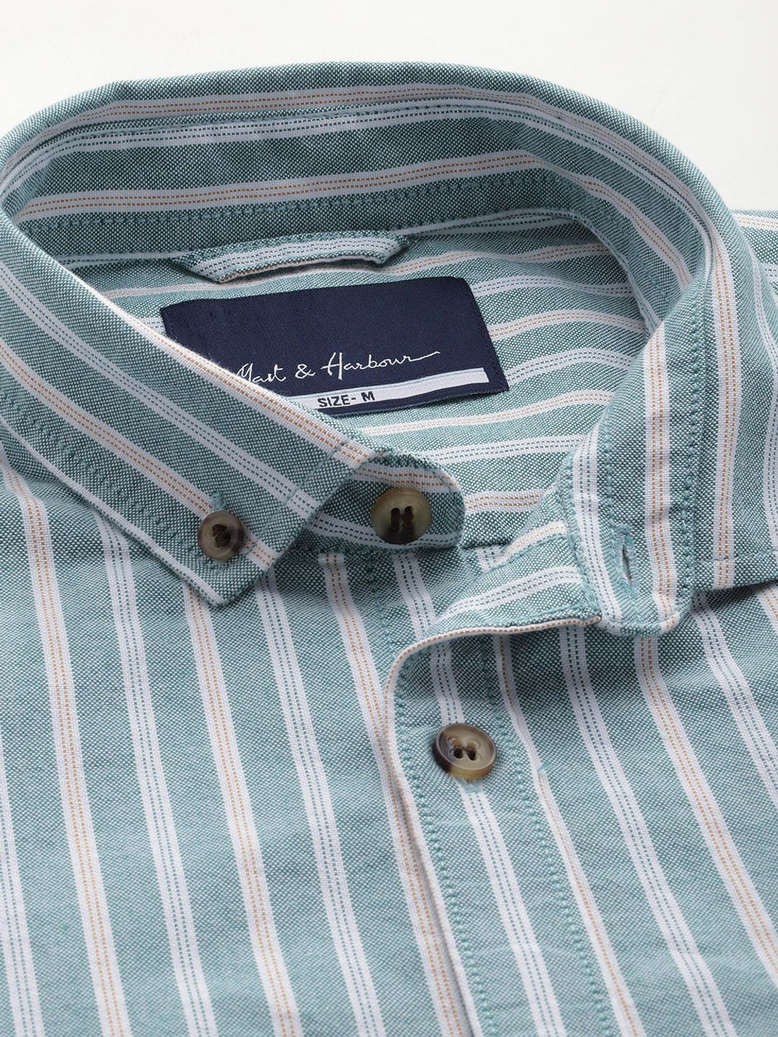 Image of Mast & Harbour Men Striped Casual Green Shirt