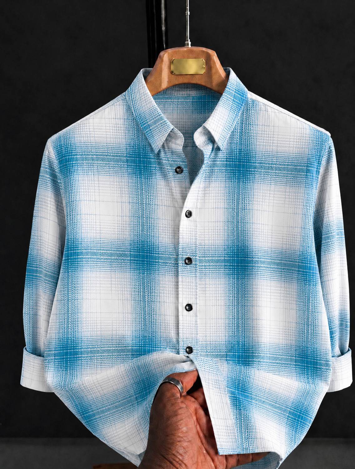 Solbiza Men Checkered Casual White, Blue Shirt