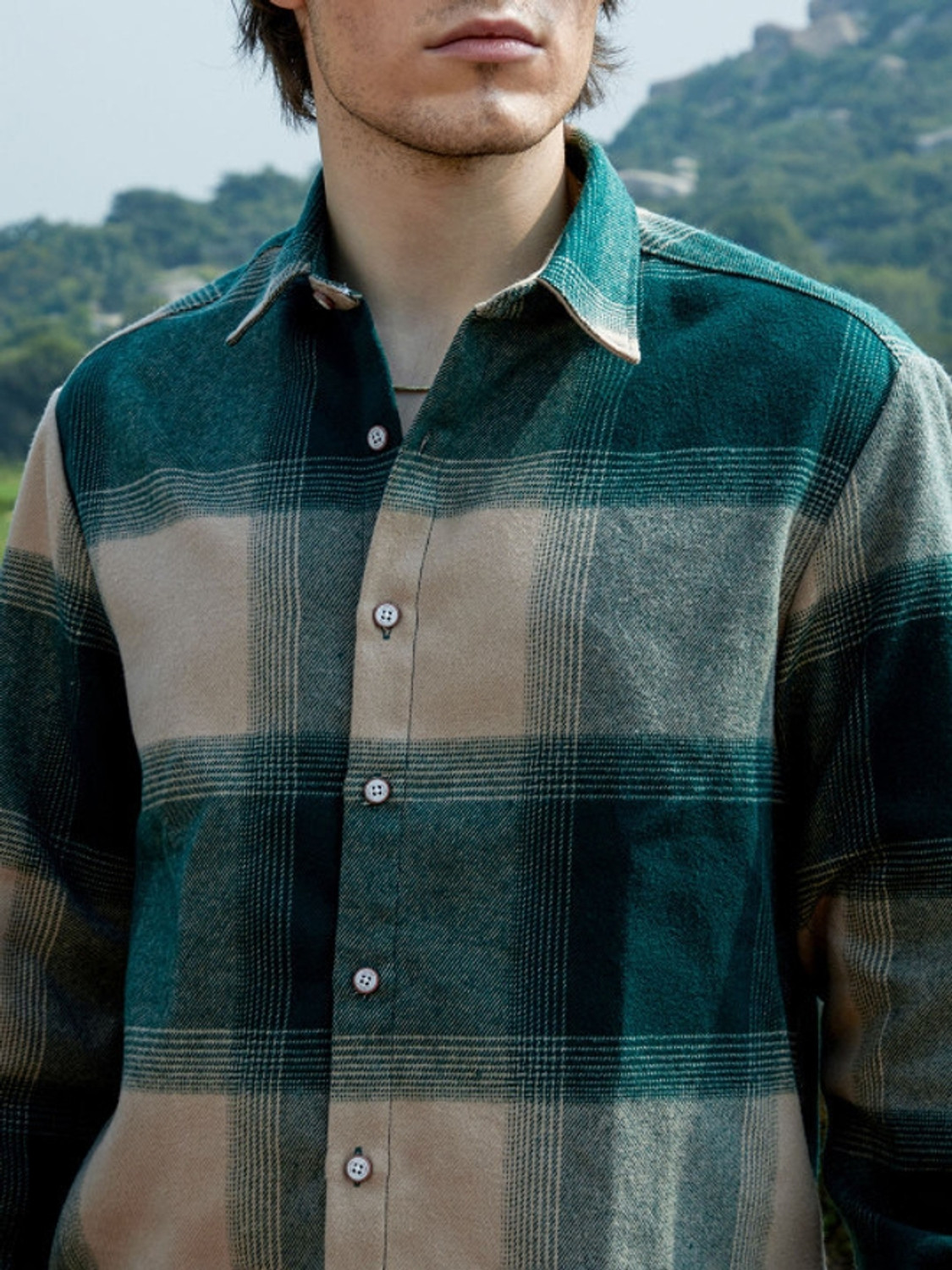 Image of BLEZZA Men Checkered Casual Dark Green, Beige Shirt