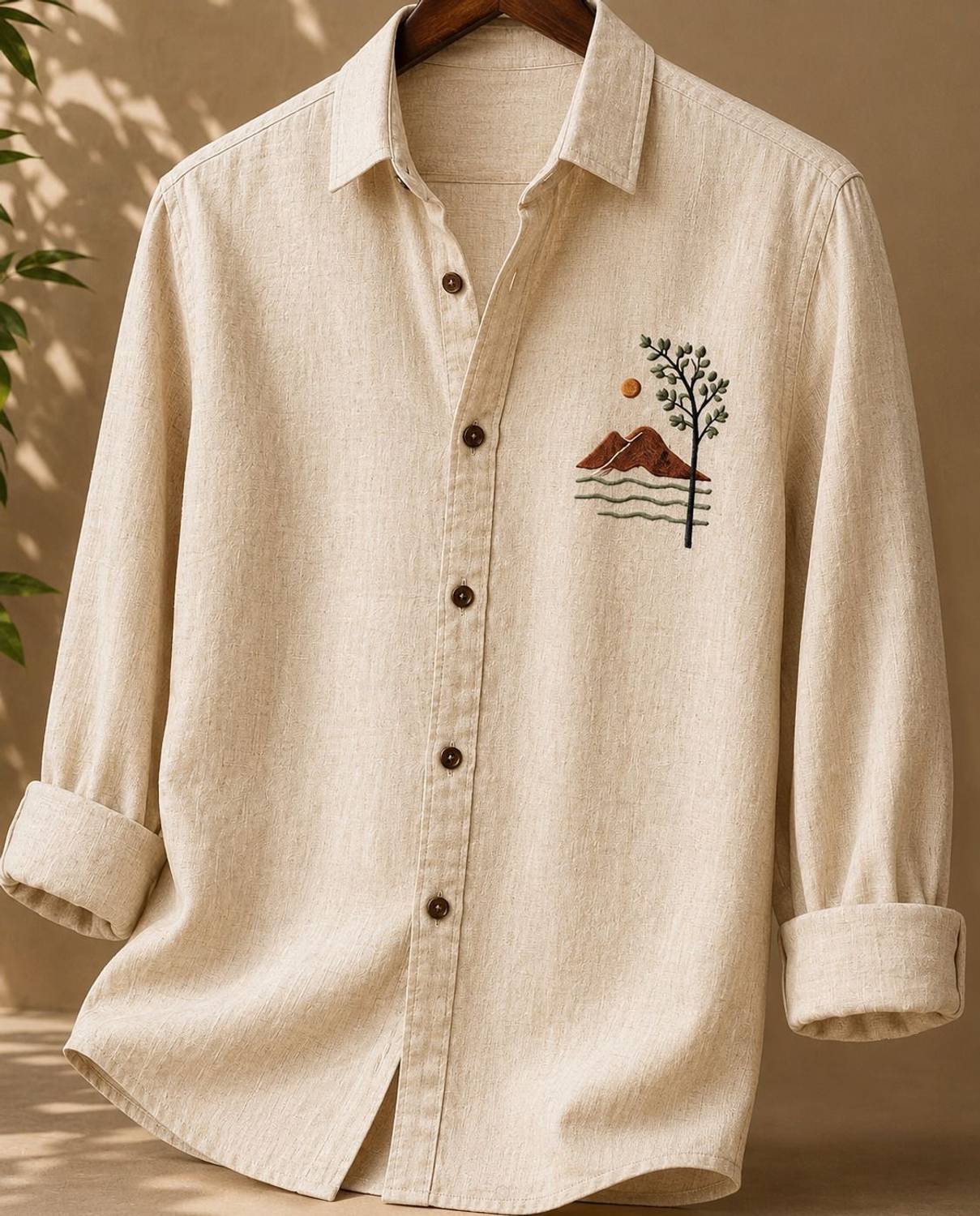 LOOMIORE Men's Embroidered Casual Spread Shirt - Image 1