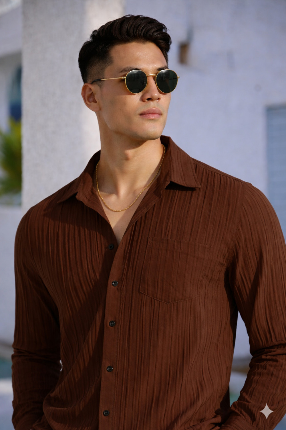 Image of KedarKanth Men Self Design Casual Brown Shirt