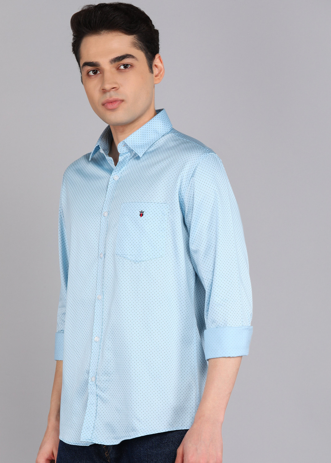 Image of Louis Philippe Sport Men Printed Casual Light Blue Shirt