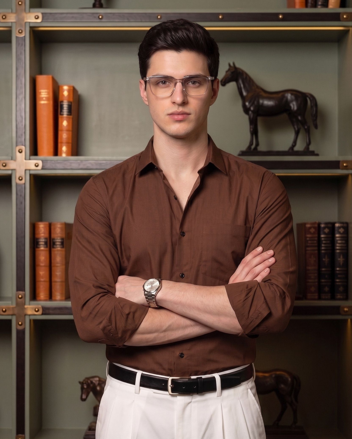 Image of FIBERMILL Men Solid Formal Brown Shirt