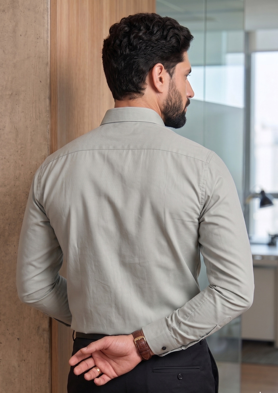 Image of FIBERMILL Men Solid Formal Grey Shirt