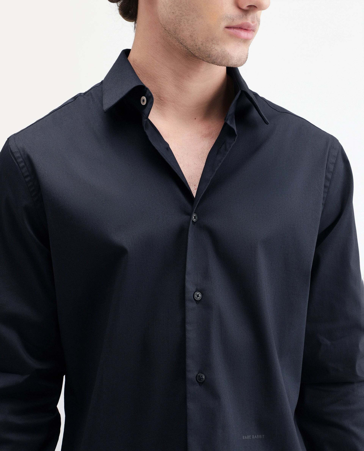 Image of RARE RABBIT Men Solid Casual Dark Blue Shirt