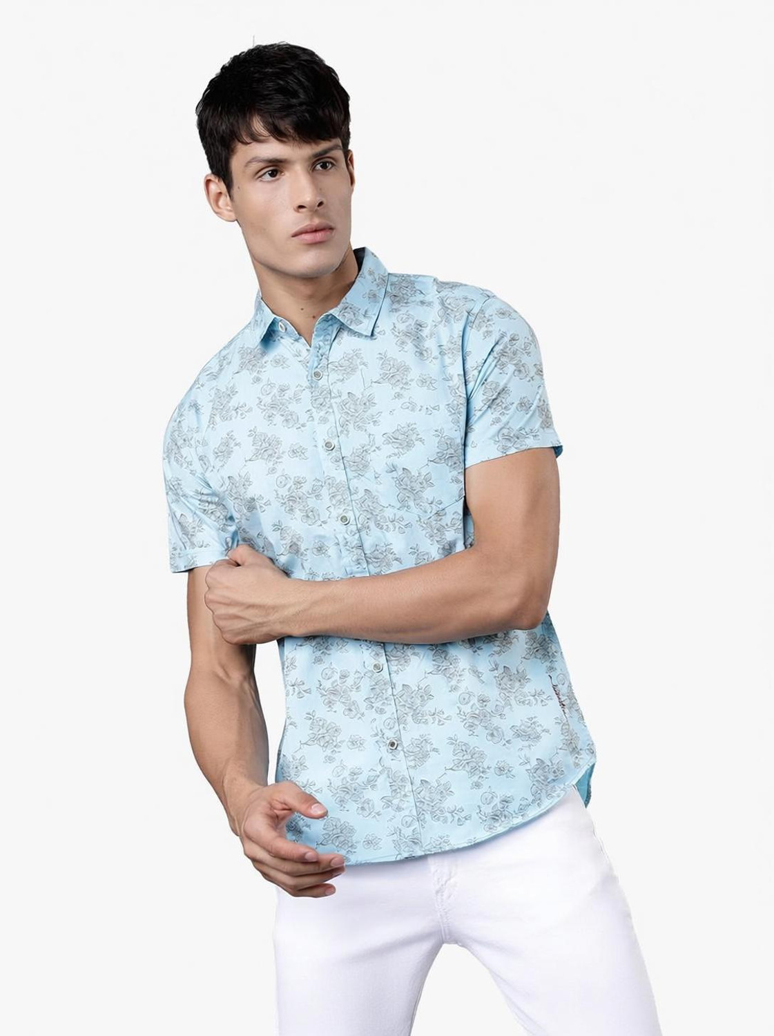 Image of LOCOMOTIVE Men Printed Casual Blue Shirt