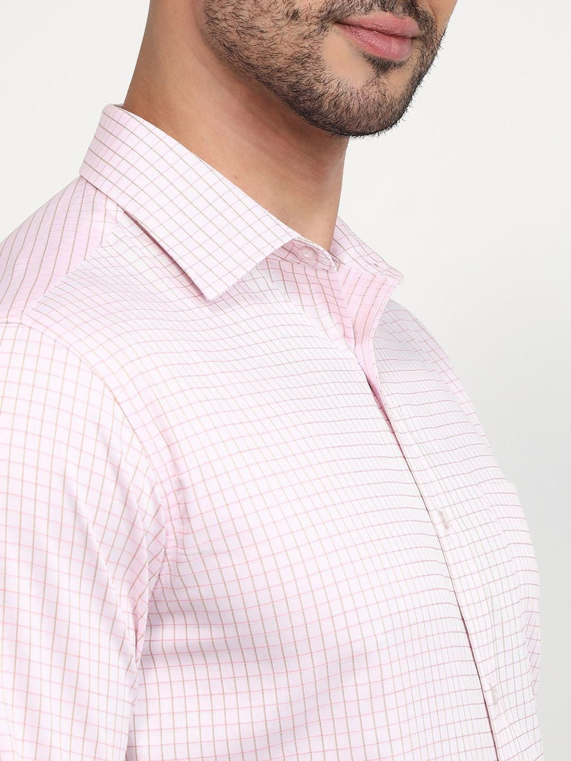 Image of Raymond Men Checkered Formal Pink Shirt