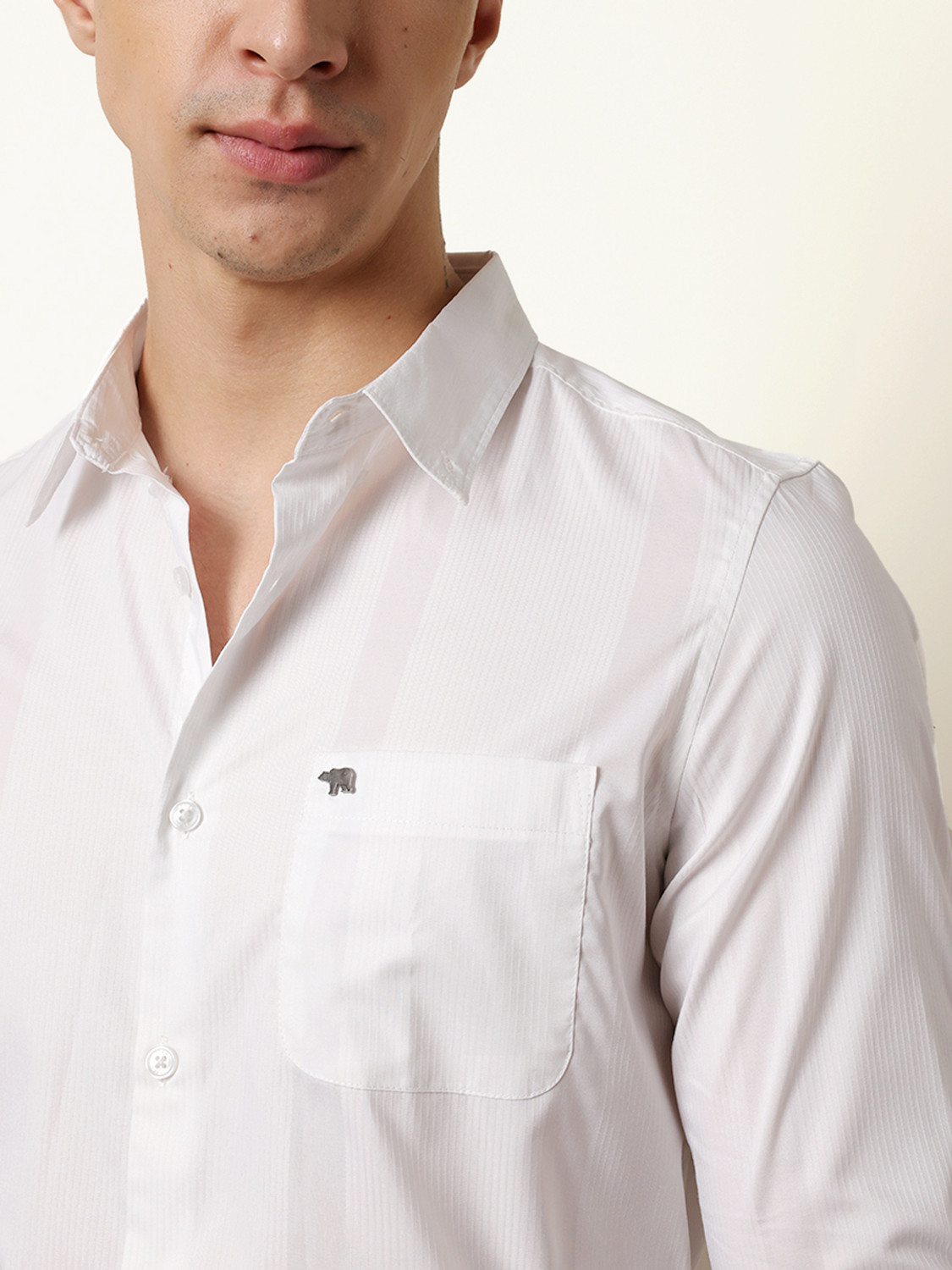 Image of THE BEAR HOUSE Men Solid Casual White Shirt