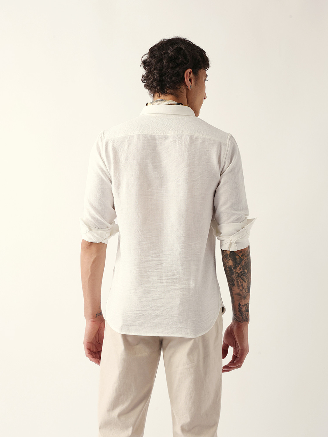 Image of THE BEAR HOUSE Men Self Design Casual White Shirt