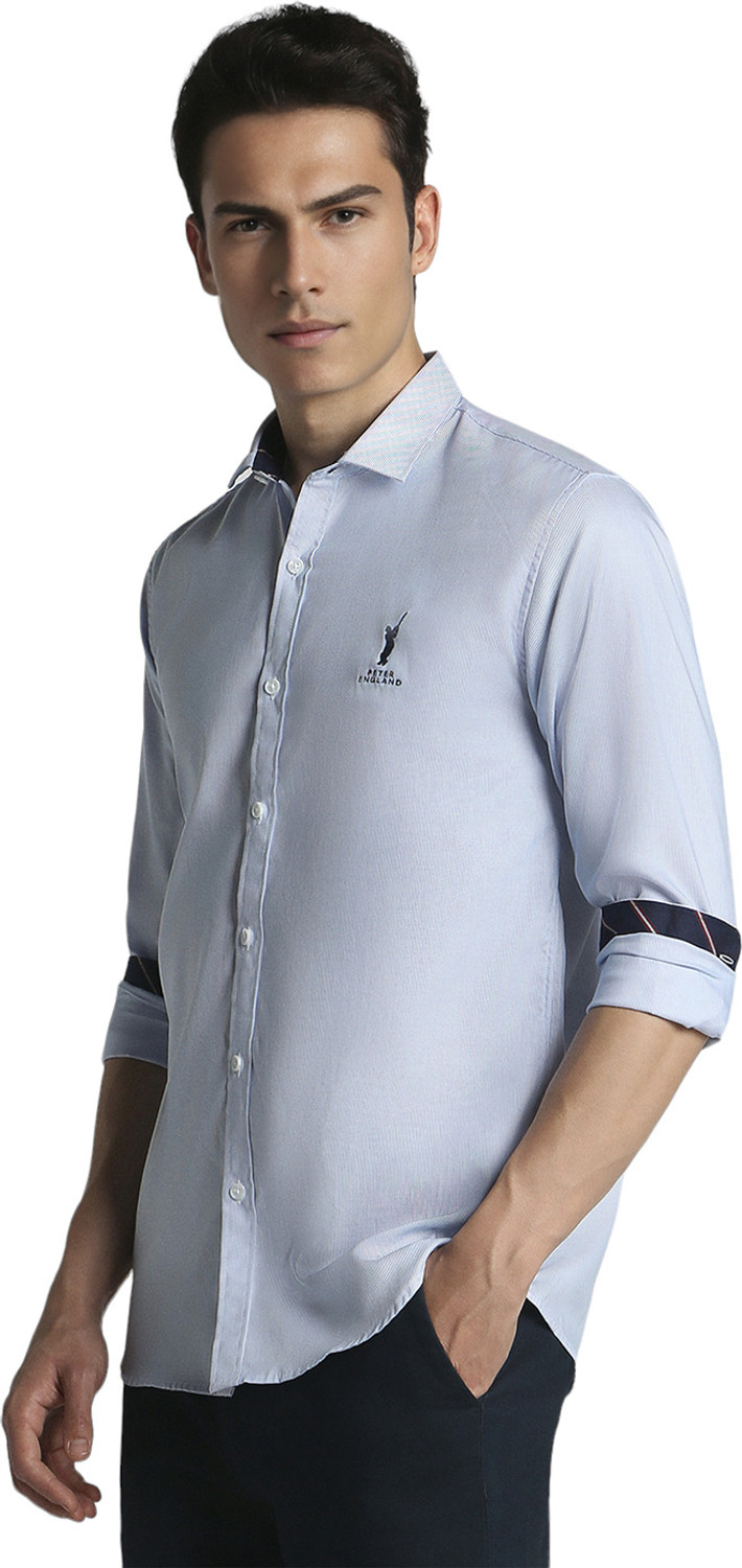 Image of PETER ENGLAND Men Solid Casual Blue Shirt