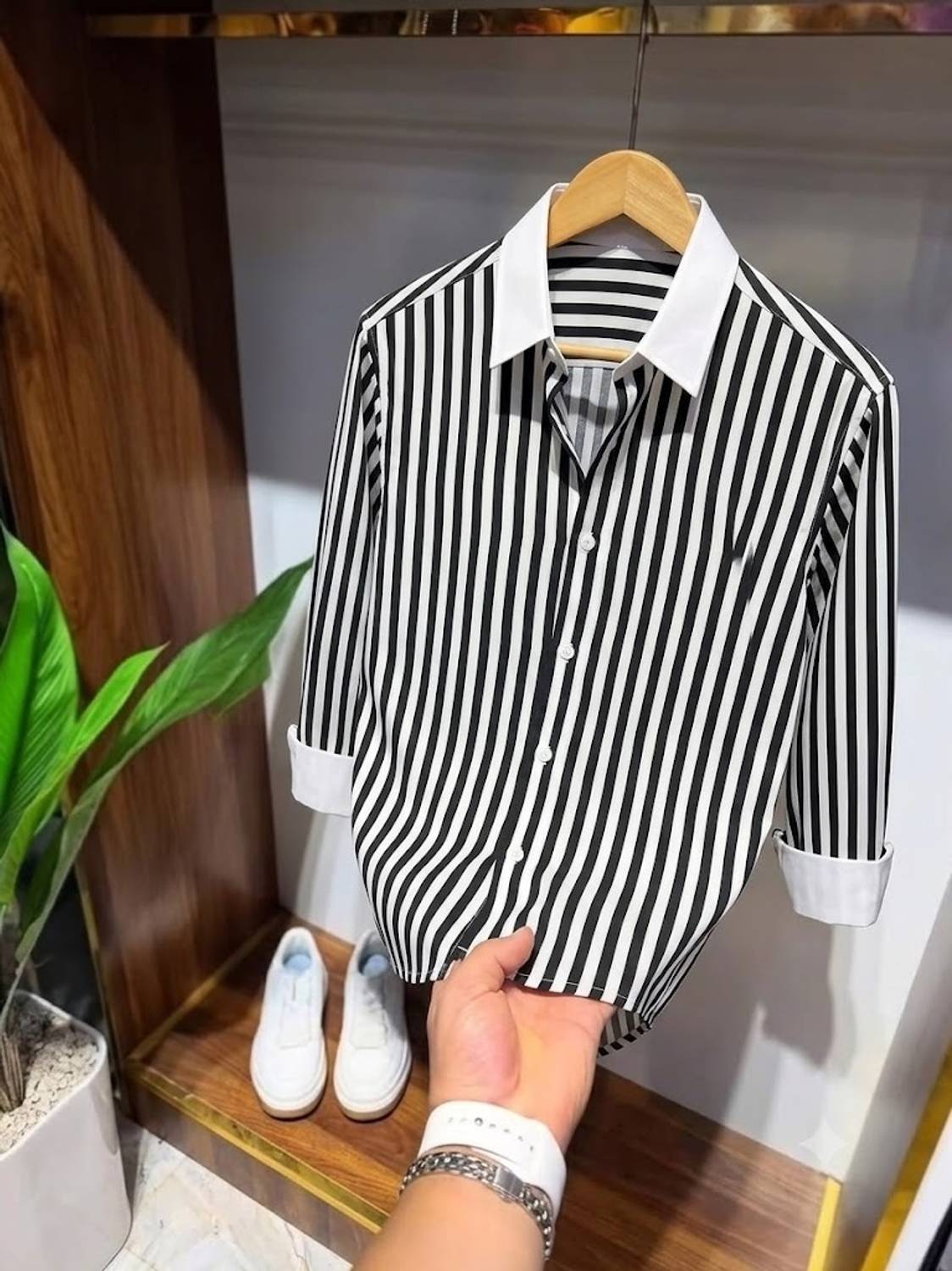 DwellerCooper Men Striped Casual Black Shirt