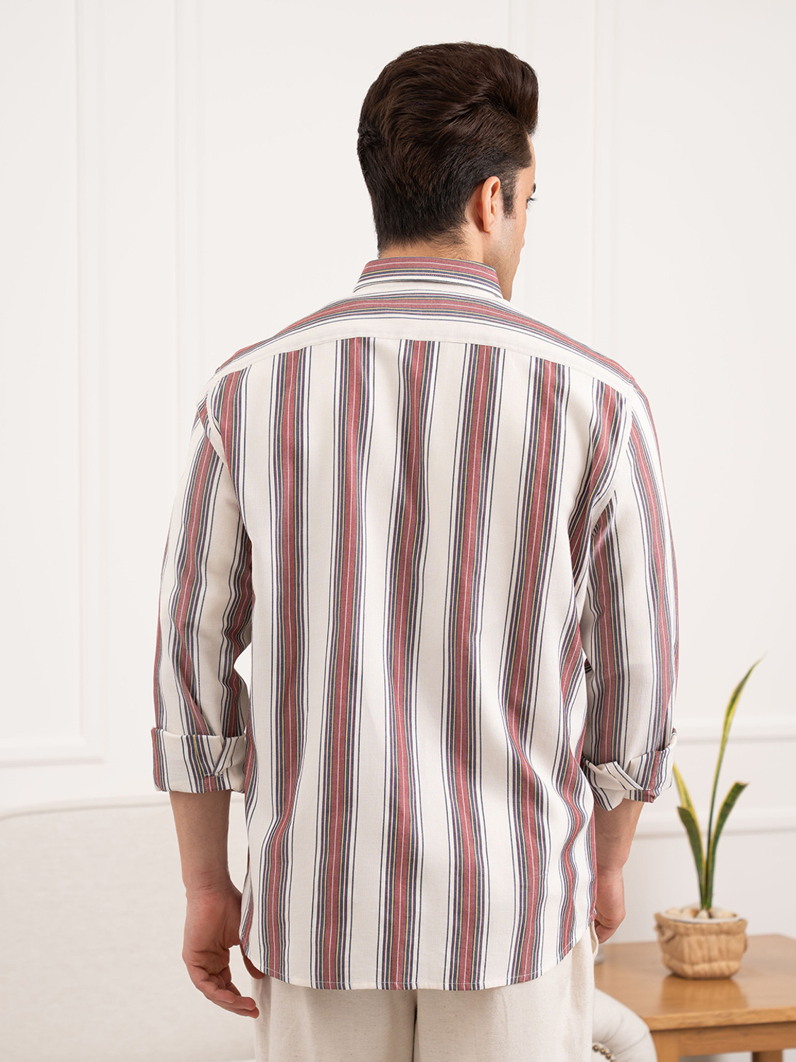 Image of RED TAPE Men Striped Casual Maroon Shirt