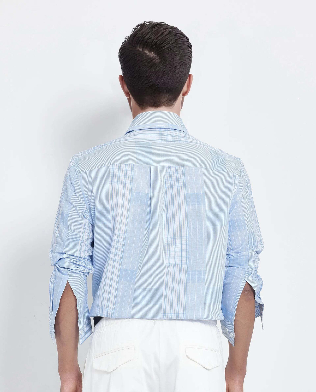 Image of RARE RABBIT Men Checkered Formal Blue Shirt