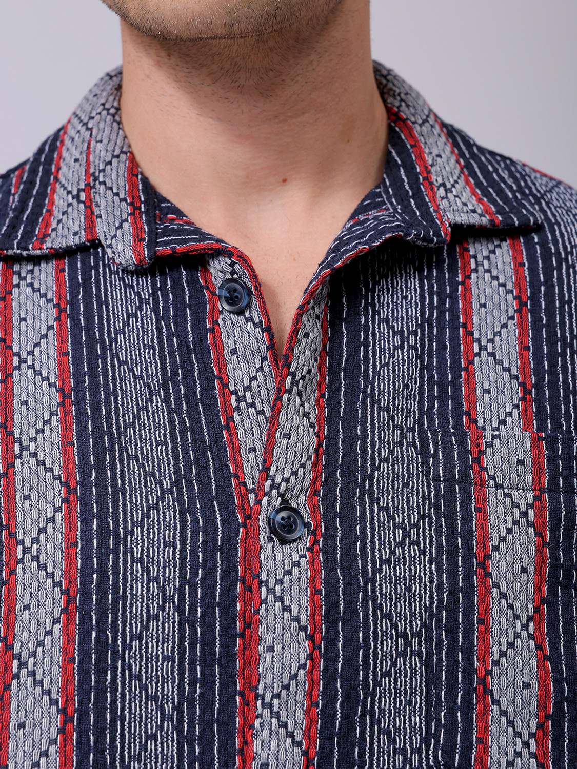 Image of The Indian Garage Co. Men Striped Beach Wear Dark Blue Shirt