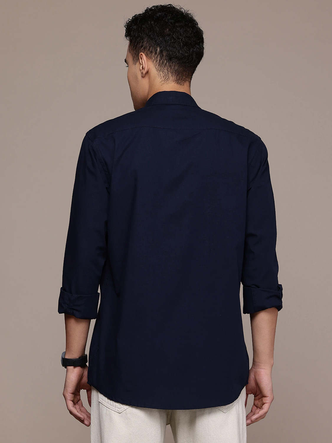 Image of TIGER SNAKE Men Solid Casual Dark Blue Shirt