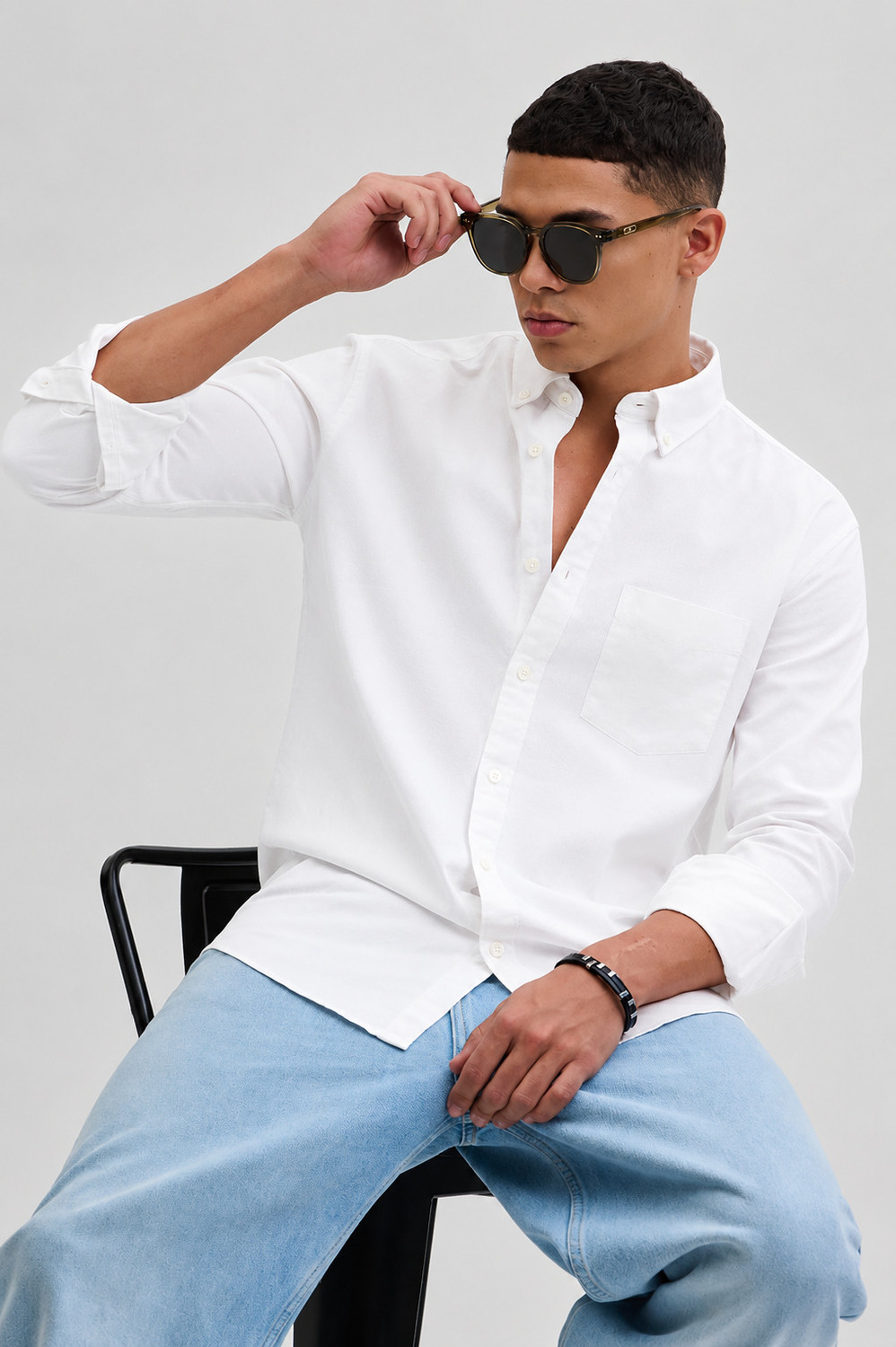 Image of VAIDDO Men Solid Casual White Shirt