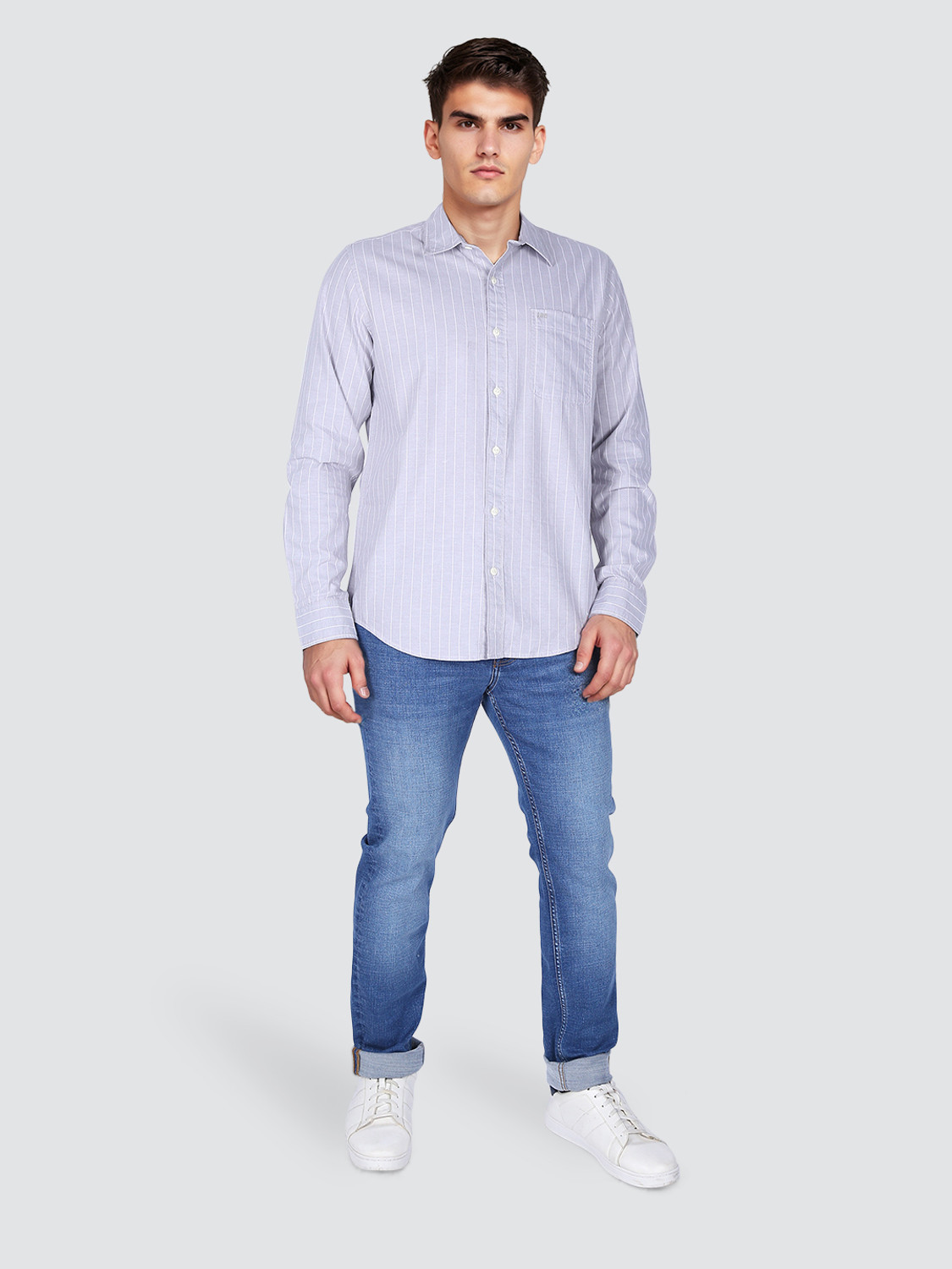 Image of LEE Men Striped Casual Grey Shirt