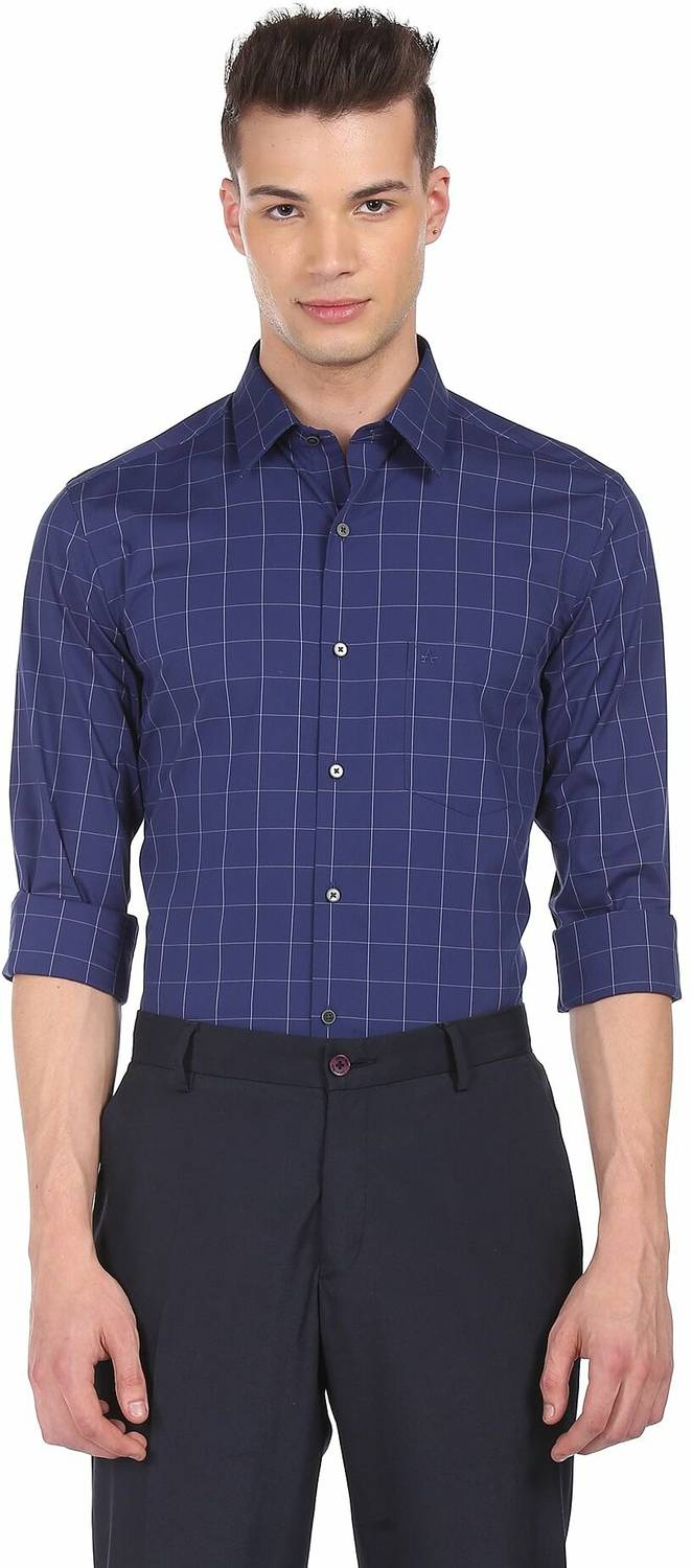 Arrow Newyork Men Checkered Formal Blue Shirt