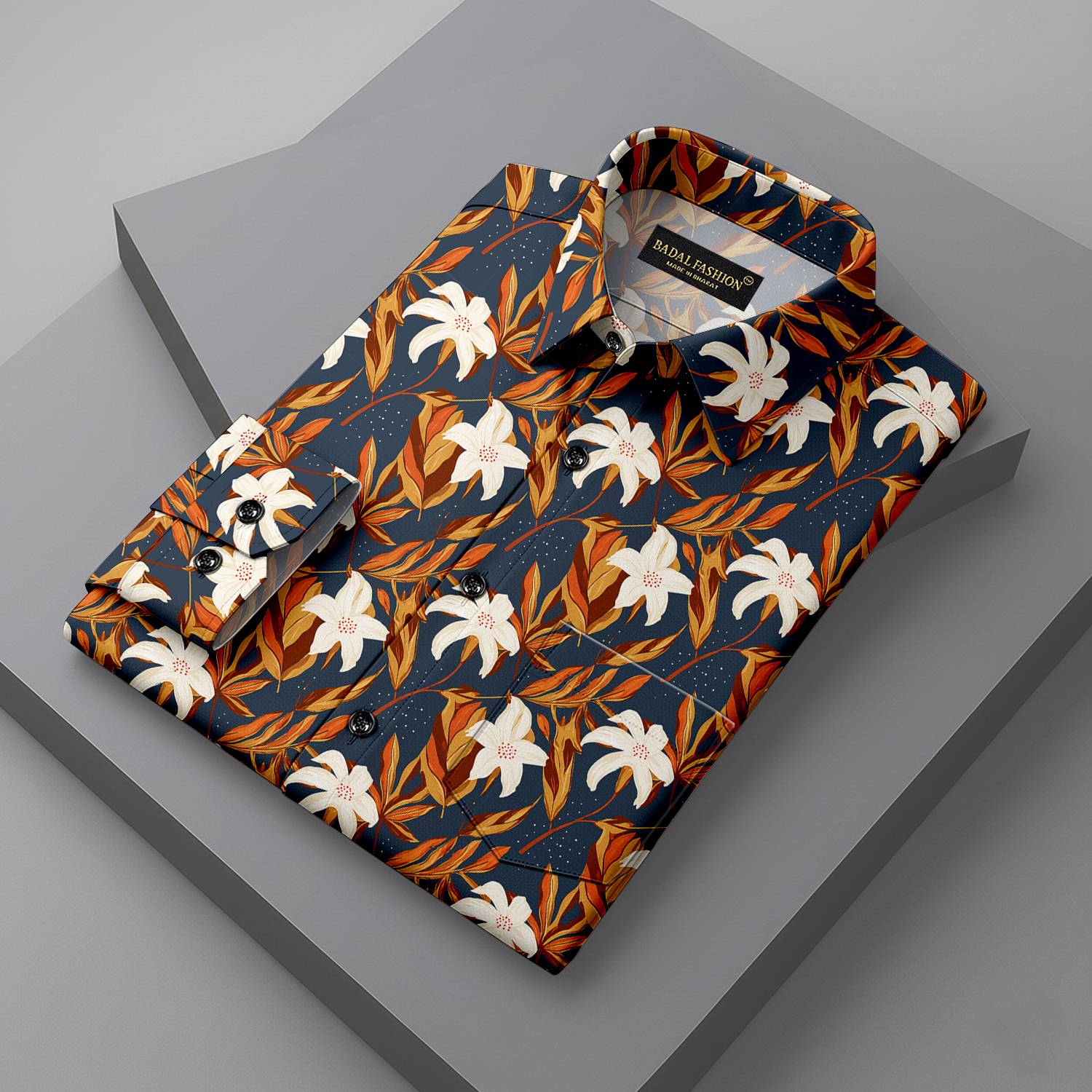 Badal Fashion Men Printed Casual Orange Shirt