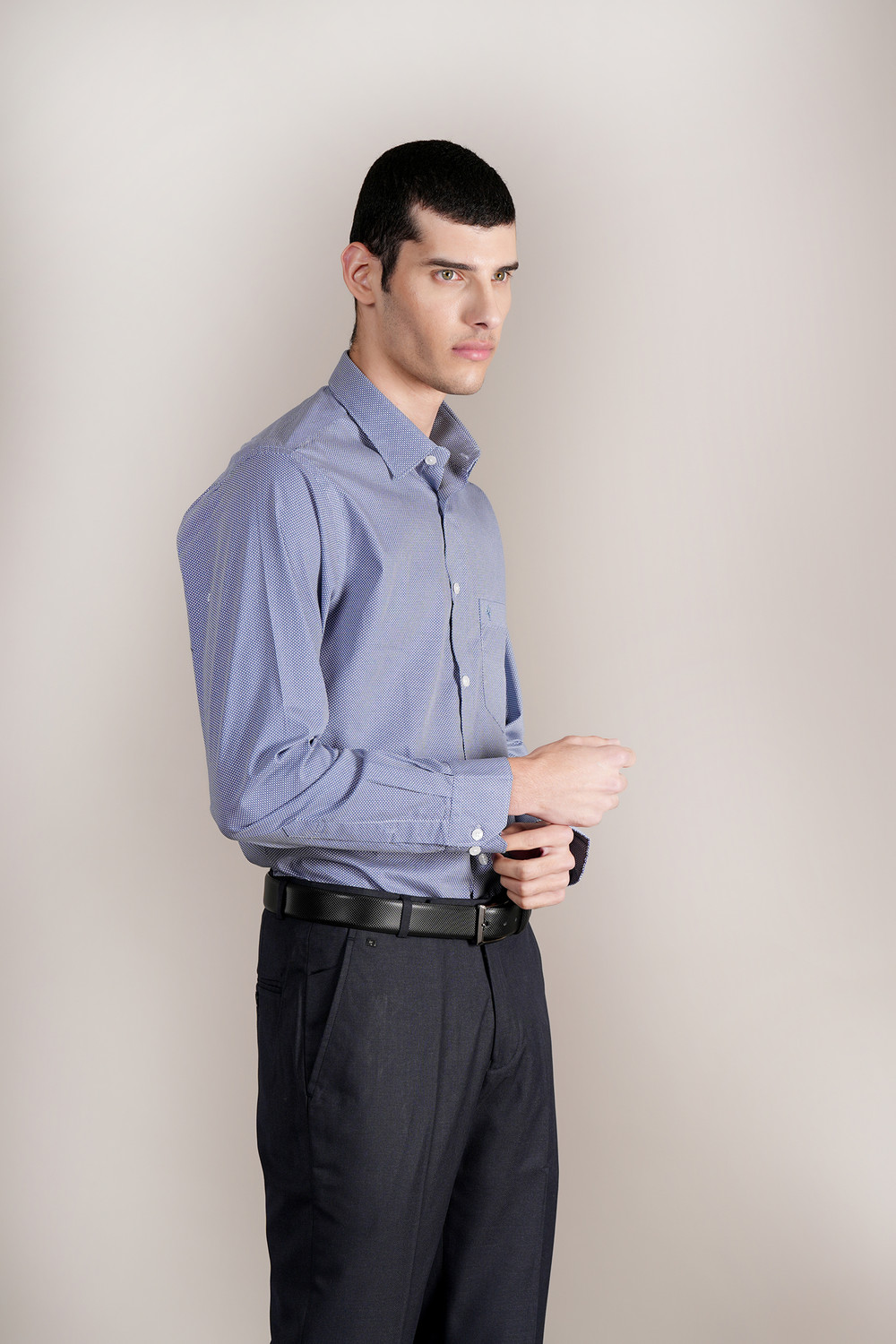 Image of CANTABIL Men Self Design Formal Light Blue Shirt