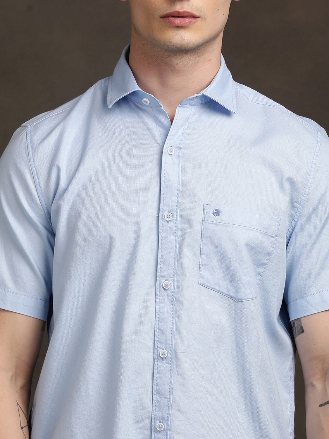 Image of TURTLE Men Solid Casual Light Blue Shirt