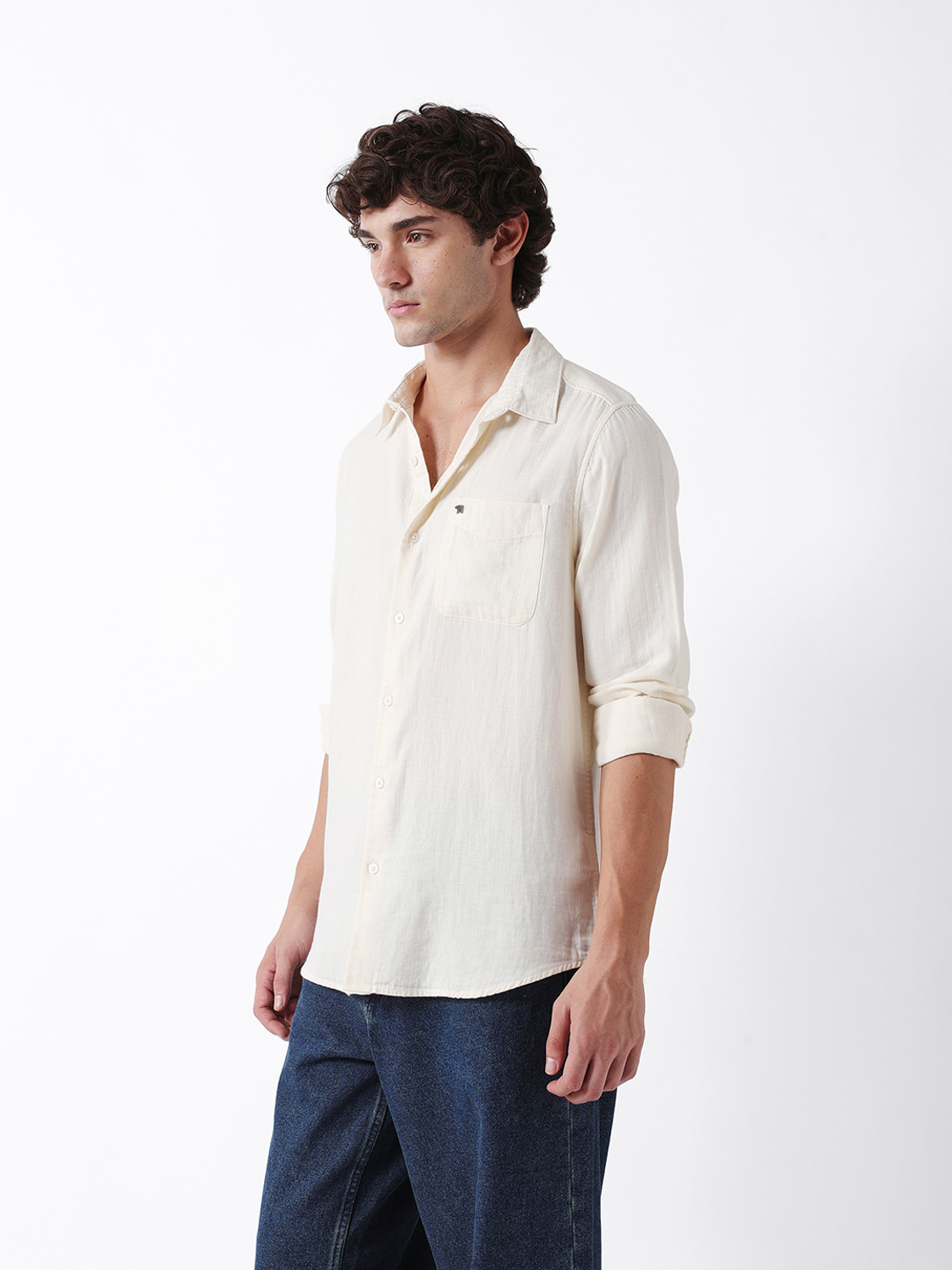 Image of THE BEAR HOUSE Men Solid Casual Beige Shirt
