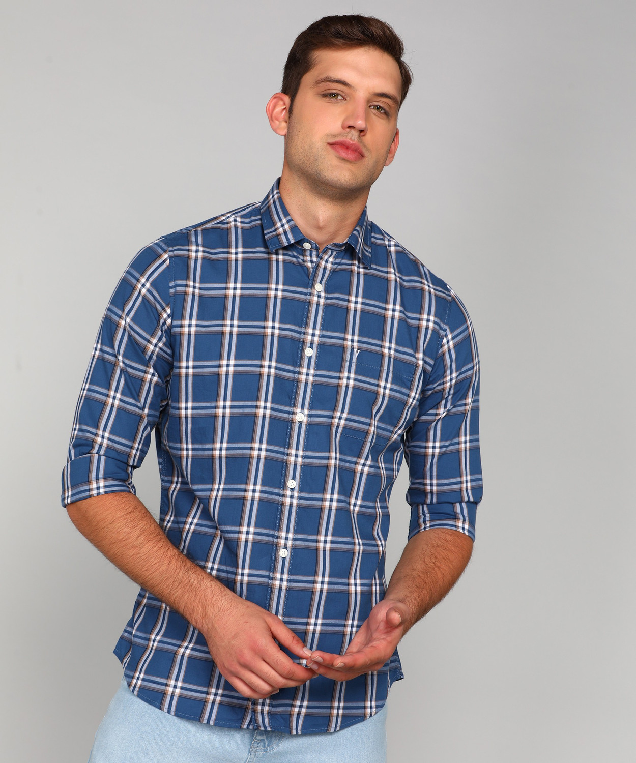 Image of VAN HEUSEN Men Checkered Casual Purple Shirt