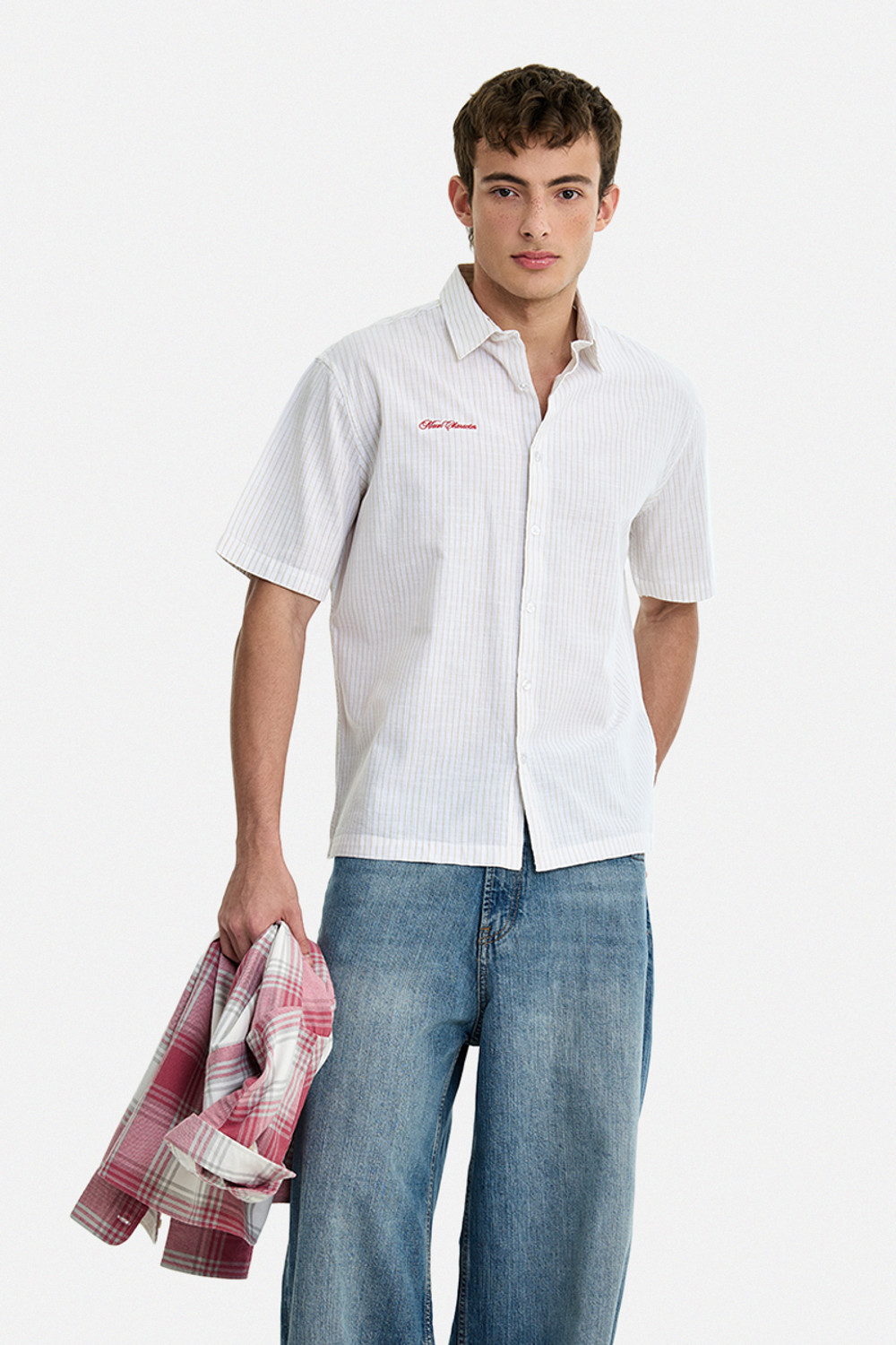 Image of Snitch Men Striped Casual White Shirt