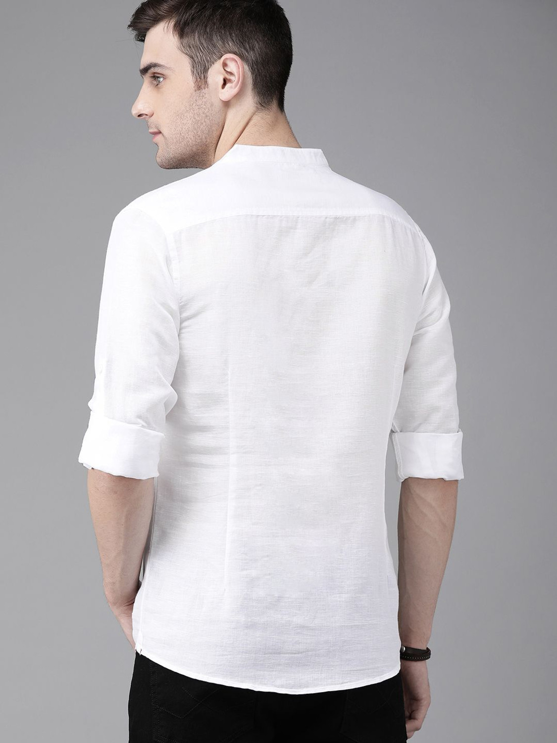 Image of Roadster Men Solid Casual White Shirt