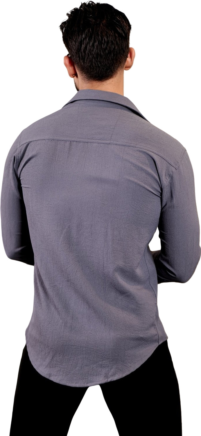 Image of Khushi Creation Men Solid Casual Grey Shirt