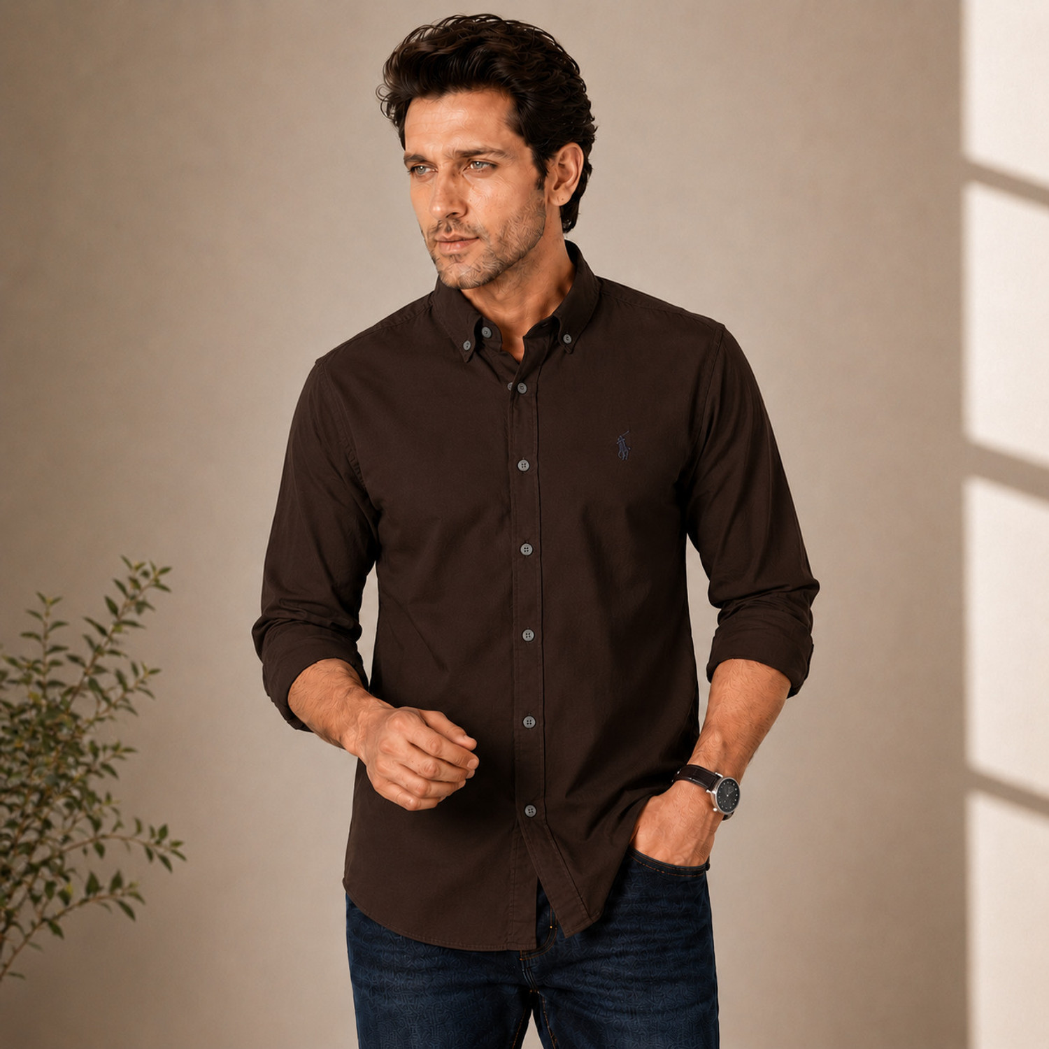 Image of TPJ Mart Men Solid Casual Brown Shirt