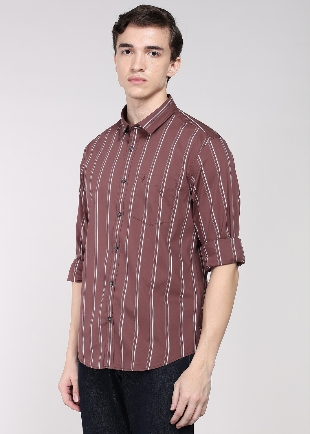Image of INDIAN TERRAIN Men Slim Fit Striped Casual Shirt