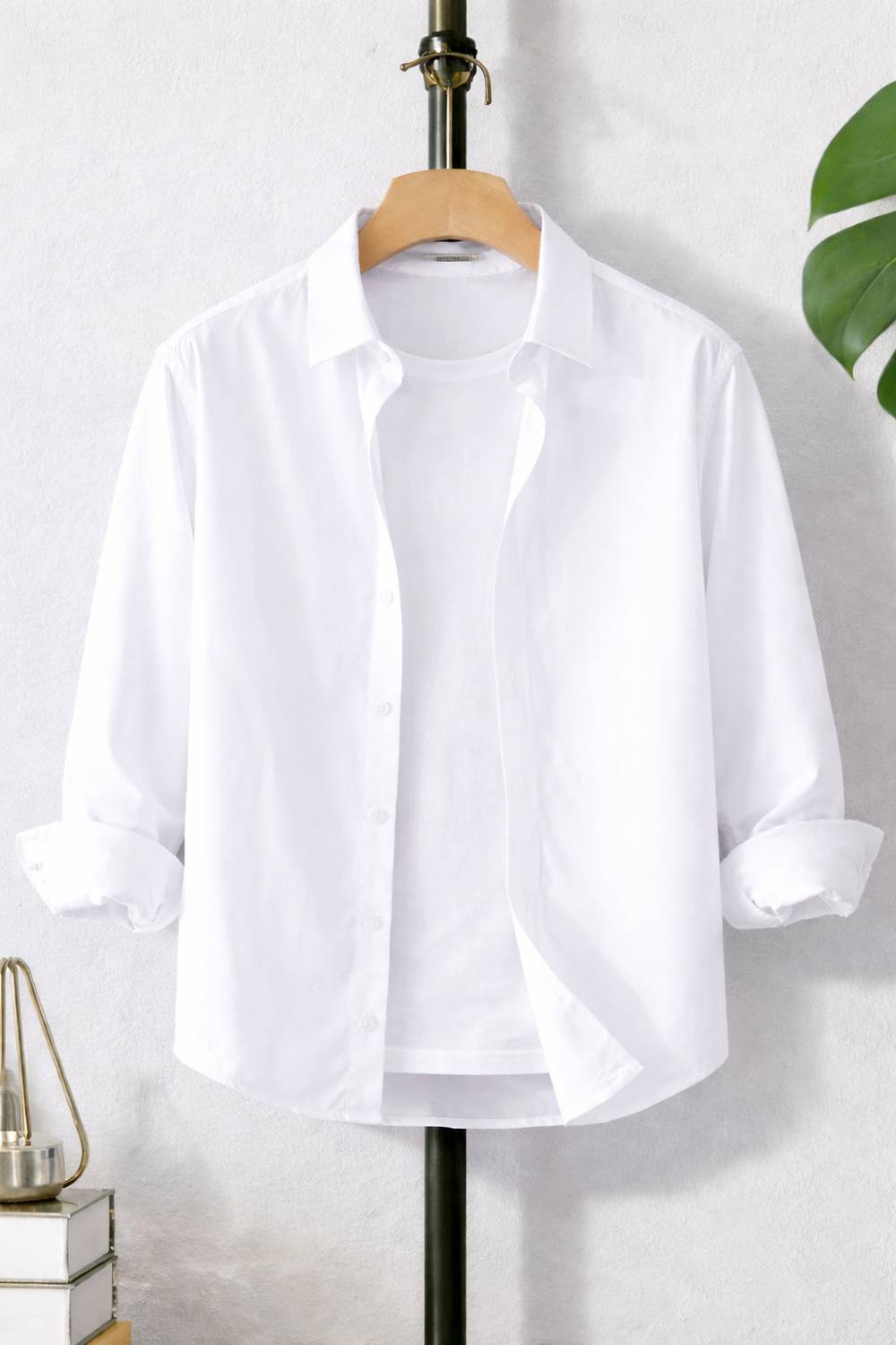 TorontoCN Men Solid Casual White Shirt