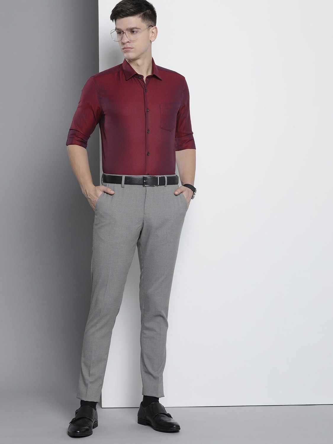 Image of The Indian Garage Co. Men Solid Formal Red Shirt