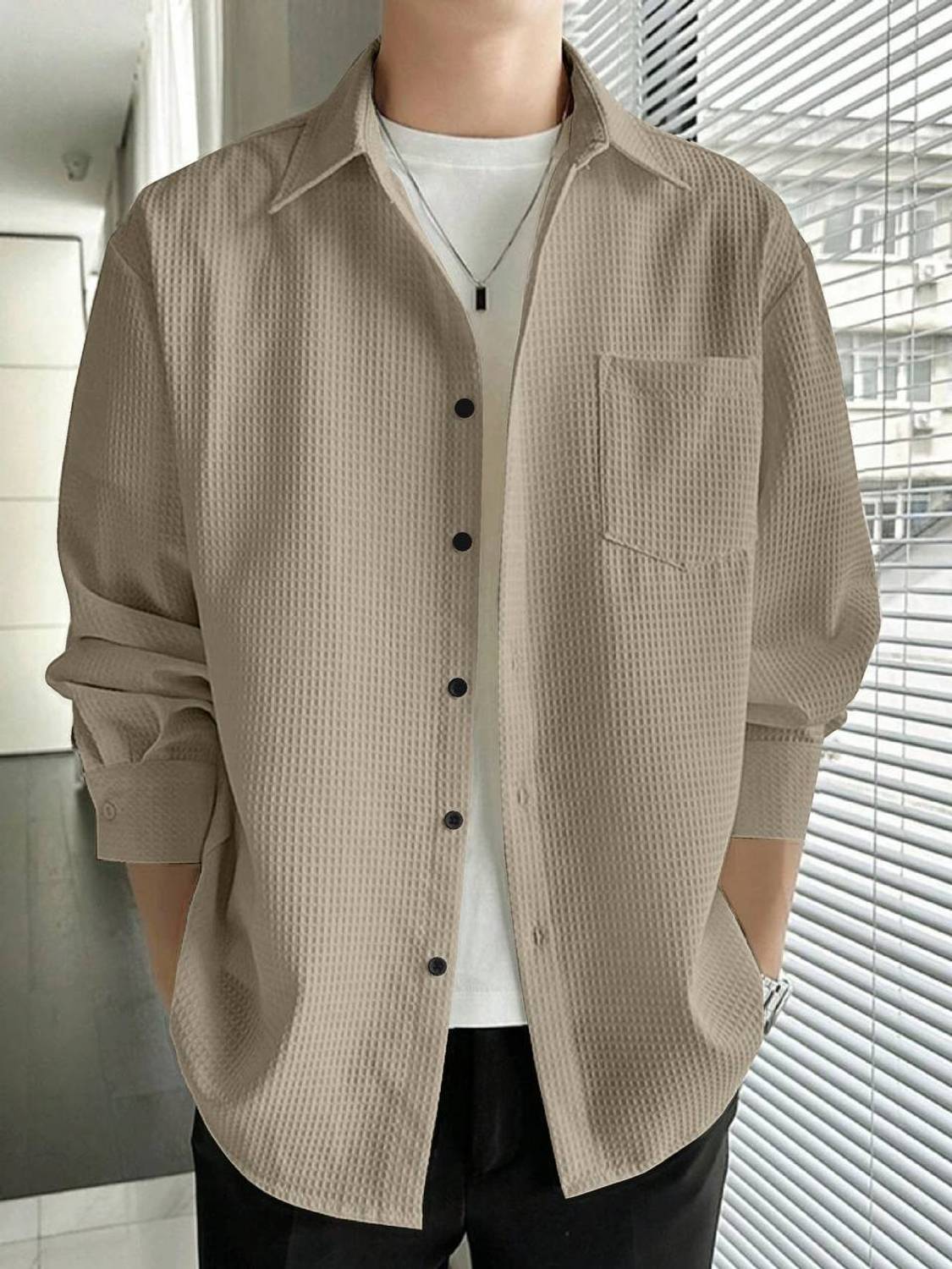 BONDEYE FASHION Men Self Design Casual Beige Shirt