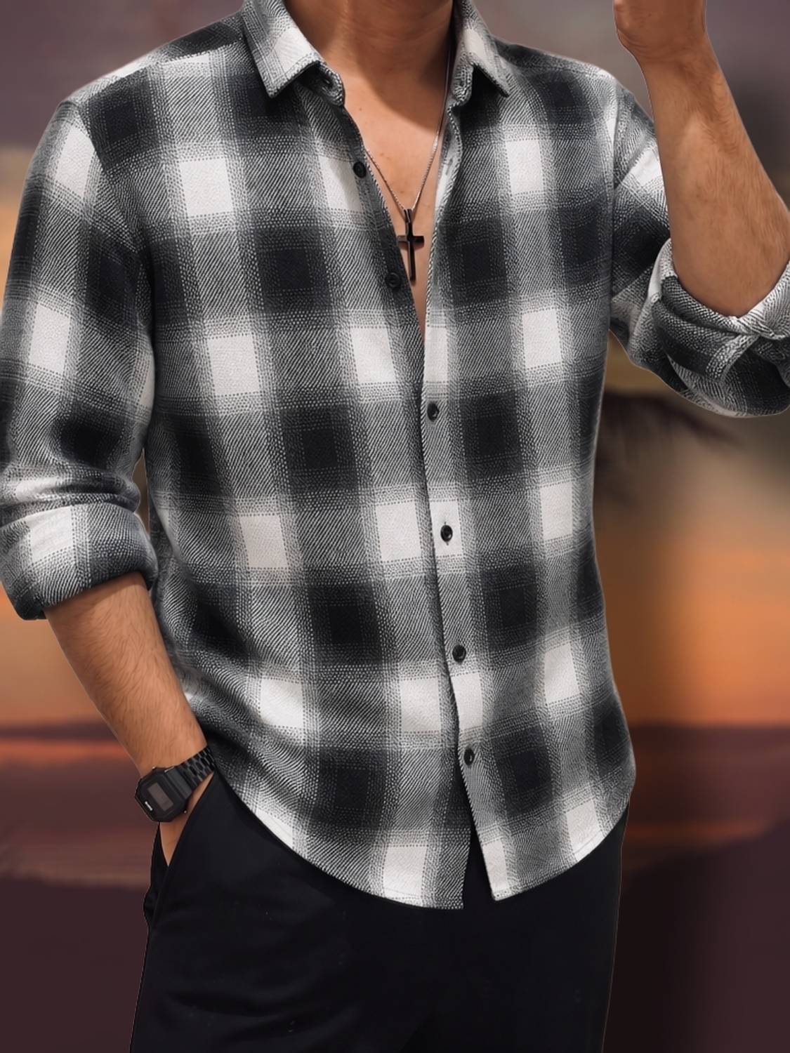 airxxi design Men Checkered Casual Black Shirt - Image 1