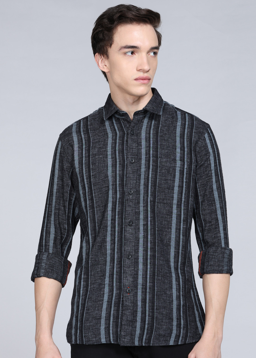 Image of KILLER Men Striped Casual Black Shirt