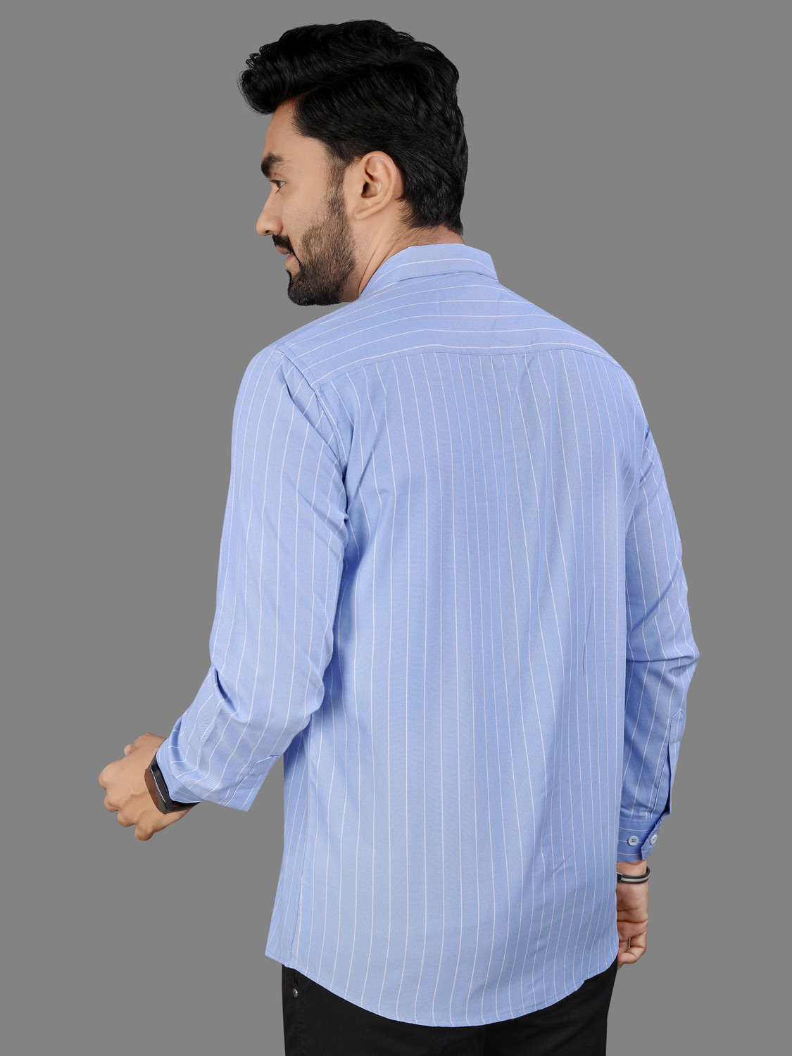 Image of MILDIN Men Striped Formal Light Blue Shirt