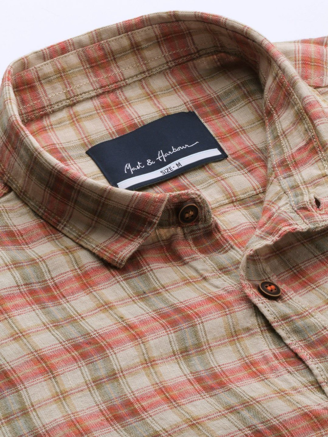 Image of Mast & Harbour Men Checkered Casual Beige Shirt