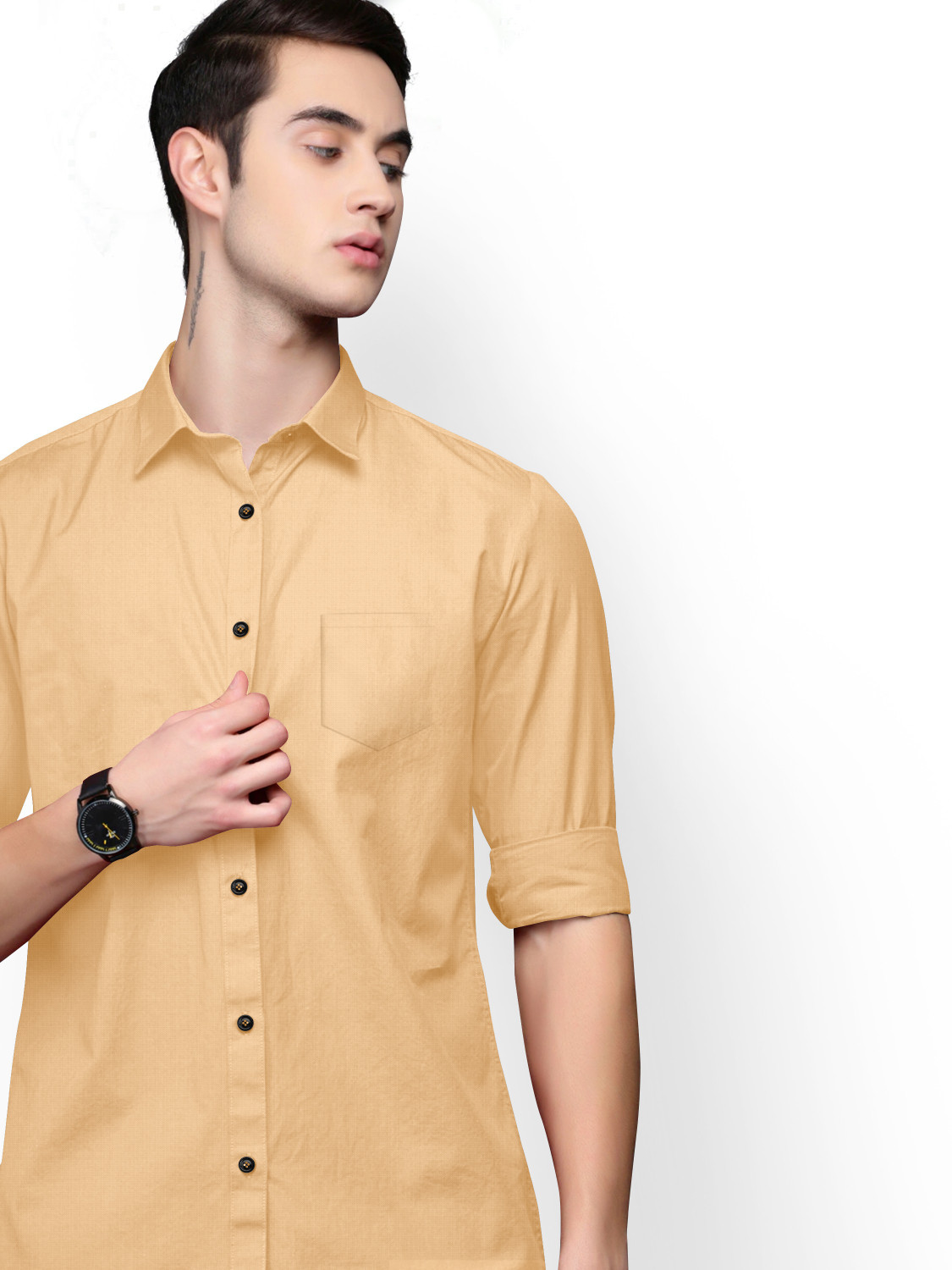 Image of LUNGER Men Solid Casual Cream Shirt
